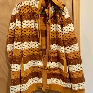 Men’s Striped Brown and Cream Hooded Cardigan
